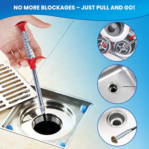 Flexible 79” Drain Snake For Bathroom, Sink And Tub – 1 Pair Reusable Gloves Included – Fast and Effective Drain Clog Remover Solution (Pack of 1-79" Red) - style: Pack of 1 - 79" Red