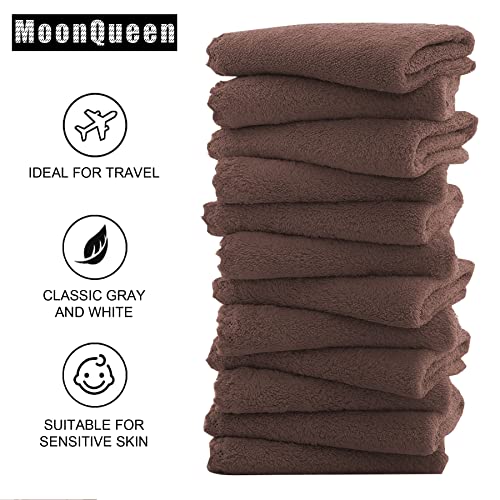 MOONQUEEN Microfiber Facial Cloths Fast Drying Washcloth 12 Pack - Premium Soft Makeup Remover Cloths - Wood Brown - color: Wood Brown, size: 12x12 Inch (Pack of 12)