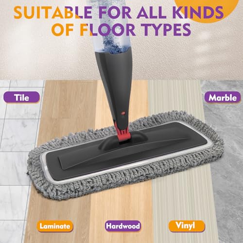 Spray Mop for Floor Cleaning with Washable Pads, Microfiber Wet Mops with 800 ml Refillable Bottle,Reusable Dust Mops with Sprayer for Hardwood Laminate Vinyl Tile Cleaning - color: Grey