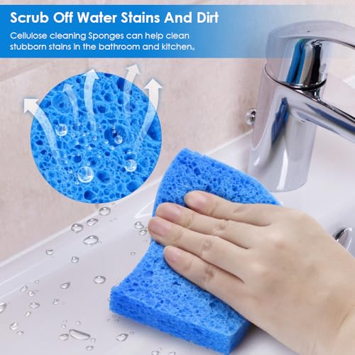 8PCS Blue Dish Washing Kitchen Sponge, Compressed Pack, Save Space | Non Scratch Scrub Sponge, Compressed to Save Space, Sponges for Cleaning Kitchen and Bathroom, Cleans Quickly and Well