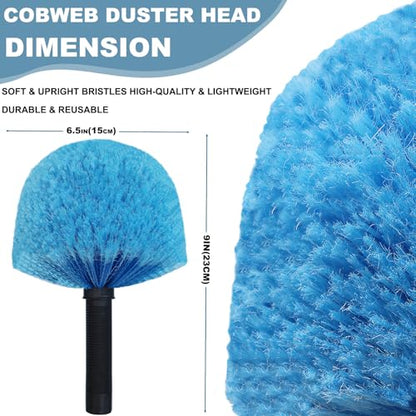 2 Pack Cobweb Duster Head Brush-Twist-On Spider Web Brush for Outdoor & Indoor Web Cleaning // Fits Standard Acme Threaded Poles // Cobweb Duster Brush Head Only-Blue