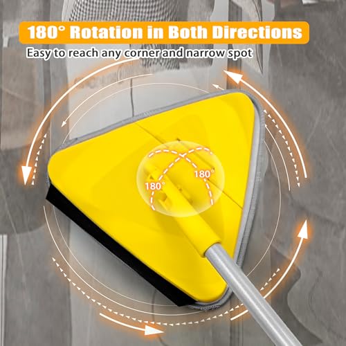 JEHONN Wall Mop with Long Handle 80 Inches, Upgraded 180° Collapsible Baseboard Cleaner Tool with Squeegee, Ceiling Duster with 3 Microfiber and 3 Chenille Pads for Cleaning Window, Cabinet (Yellow) - color: Yellow