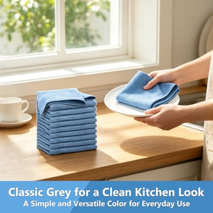 Kitchen Dish Cloths, 12 Pack, 10 x 10 Inches, Super Absorbent Microfiber Dish Towels, Soft Fast Drying Reusable Dish Rags for Washing Dishes, Countertops and Sink, Light Blue - color: Light Blue
