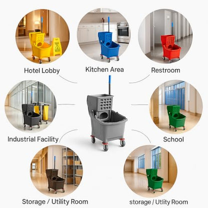 Gray 35-Quart Commercial Mop Bucket with Side-Press Wringer – Heavy-Duty Cleaning System for Restaurants, Hotels, Schools, Offices, and Industrial Floor Maintenance - color: Gray