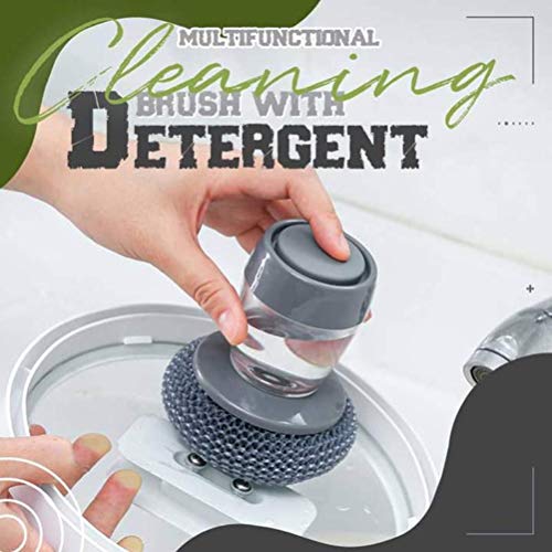 Jeyie Steel Dish Scrubber, Soap Dispensing Steel Brush Storage Set Scouring Pad Pot Scrubber Metal Sponge Household Kitchen Cleaning Brush