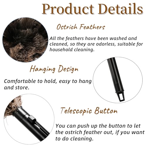 Goaste 2 Pack Ostrich Feather Duster, 15 Inch Fluffy Natural Feather Duster, Soft-Feather Mopping with Plastic Handle, Extensible Ostrich Feather Cleaning Supplies for Keyboard, Home, Car, Office