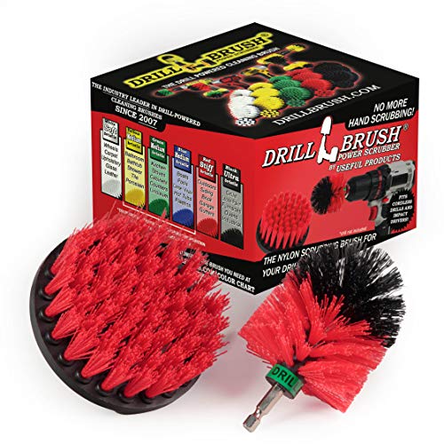 Outdoor Cleaning Supplies - Stiff Bristle Outdoor Power Scrubber - Concrete and Brick Stain Remover - Concrete Pools Cleaning Kits- Heavy Duty Deck and Patio Scrubbing Brushes - Stiff Bristle Brush - color: Red