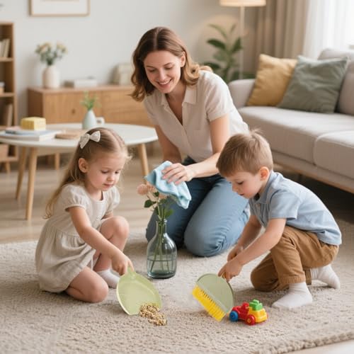Small Broom and Dustpan Set,mini Compact Portable, for Home, Sofas, Kitchen countertops, Storage Shelves, Office desks, bathrooms, and pet Areas (Green) - color: Green