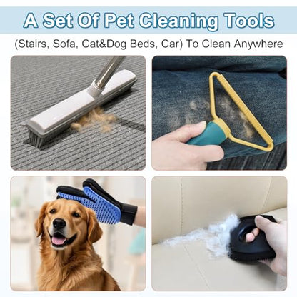 Enmaipet Carpet Rake for Pet Hair Removal, Reusable Pet Hair Remover with 48” Adjustable Long Handle, Pet Hair Remover Gloves, Dog Hair Rake Brush for Rugs, Mats, Couch, Furniture