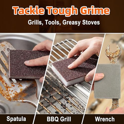 Carborundum Heavy Duty Scouring Sponges - Fiberglass-Free Nano Rust Eraser for Pots, Pans, Grill, Oven Racks & Sink Stains (0.4" 8ct(Pack of 1)) - size: 0.4" 8Ct(Pack of 1)