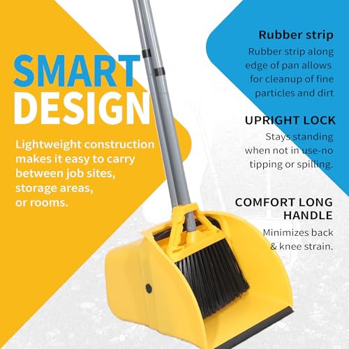 Commercial Broom and Dustpan Set, Jumbo Lobby Debris Dustpan (14inch*14inch), Heavy Duty Broom (14inch Width),for Indoor and Outdoor Cleaning,2 Sets, Yellow