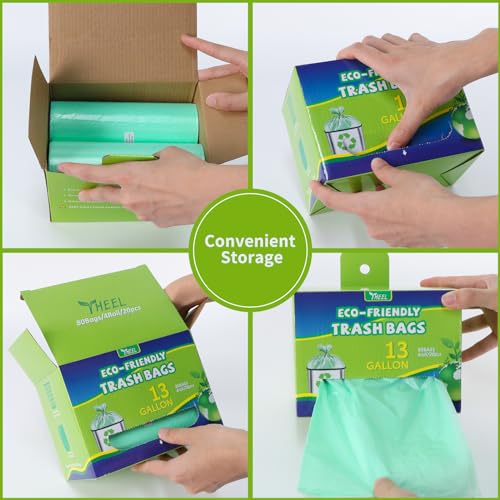 Kitchen Trash Bags 13 Gallon: Biodegradable Tall Kitchen Garbage Bags Strong Unscented Recycling Bags for Home/Office (Green, 80 Counts) - color: 13Gal-Green-80pcs