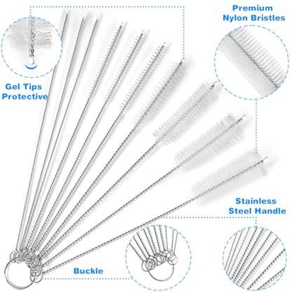 Ixiaoyoo Cleaning Brushes Set, 10 Pieces 8 Inch Nylon Tube Brush + 60 Inch Flexible Long Drain Brush, Hose Pipe Brush, Suitable for Home Kitchen, Bathroom, Fish Tank, Water Pump Accessories (White) - color: White Cleaning Brush Set