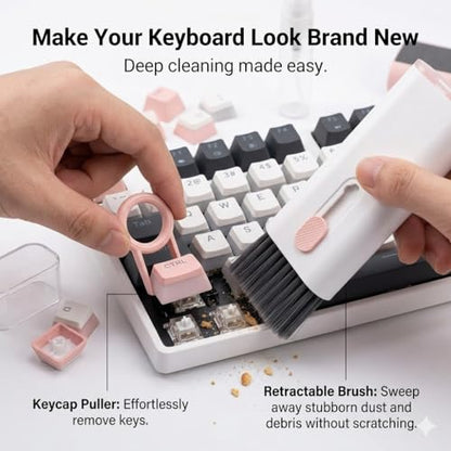 7-in-1 Multifunctional Electronics Cleaning Kit, Portable Keyboard Cleaner with Spray Bottle, Brush, Earbud Cleaner Tool for AirPods, Laptop, Phone, Screen, Camera, Headphones - color: Pink