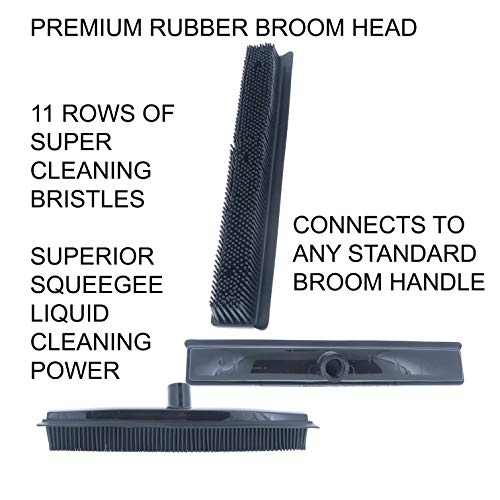 Premium Heavy Duty Rubber Broom Head, Pet Hair Squeegee for Carpets, 12"