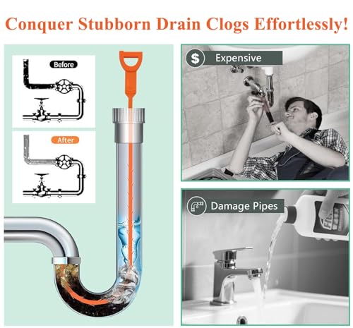 Drain Snake Hair Drain Clog Remover Tool, 25-Inch Flexible Pipe and Tub Drain Strainers with Grip Handle, Hair Catcher for Bathroom, Sink, Bathtub, Kitchen, 5 Pack