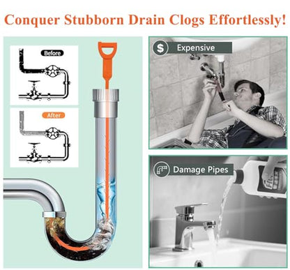 Drain Snake Hair Drain Clog Remover Tool, 25-Inch Flexible Pipe and Tub Drain Strainers with Grip Handle, Hair Catcher for Bathroom, Sink, Bathtub, Kitchen, 5 Pack