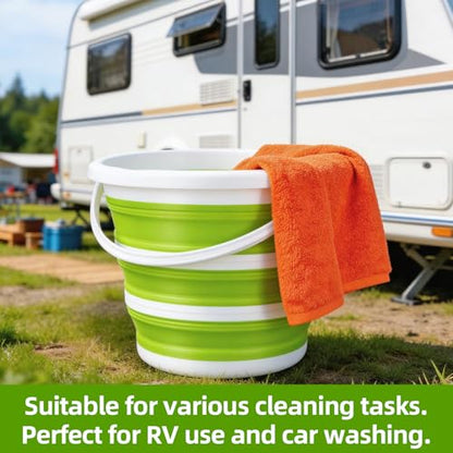 Collapsible Bucket with Handle, Space Saving Silicone Mop Bucket, Portable Foldable Cleaning Bucket for Home, Camping, Car Wash, Laundry, Kitchen & Outdoor Use (Green)