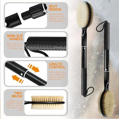 Gobiteli Back Scrubber with Soft and Stiff Bristles, 17''-25'' Long Handle Dual-Sided Shower Brush for Body for Deep Cleaning