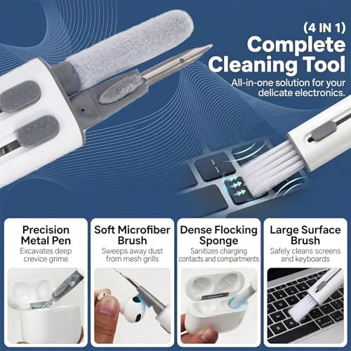 Airpod Cleaner Kit 4-in-1 Cleaning Pen for AirPods Pro 1 2 3 4 - Soft Brush, Flocking Sponge, Metal Tip for Earbuds, iPhone, Keyboard, Bluetooth Headphones - size: 4-in-1