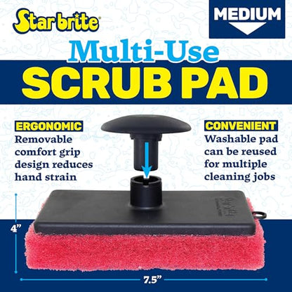 STAR BRITE All-Purpose Medium (Red) Scrubber Pad - Available in Medium, Fine & Coarse Textures with Ergonomic Handle for Boats, Teak, and Outdoor Cleaning (040021P) - size: One Size, style: Medium (Red)