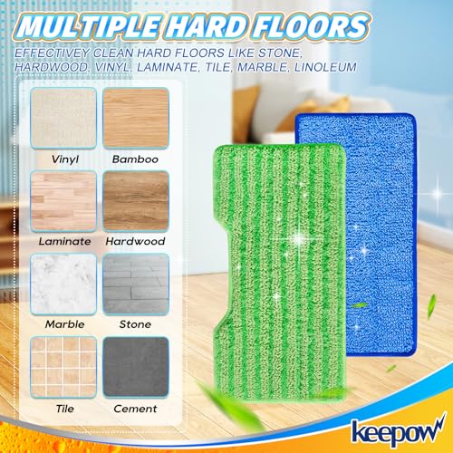 KEEPOW Reusable Microfiber Mop Pads Refills Compatible with Shark VACMOP VM252 VM200 VM401 VM180 VM252GN VC205 VM250 VM190 VM200P12, Upgraded Dirt Chamber for Hard Floor, Blue & Green, 1+1+1+1 Pack - color: 1+1+1+1 Pack(green&blue)