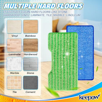 KEEPOW Reusable Microfiber Mop Pads Refills Compatible with Shark VACMOP VM252 VM200 VM401 VM180 VM252GN VC205 VM250 VM190 VM200P12, Upgraded Dirt Chamber for Hard Floor, Blue & Green, 1+1+1+1 Pack - color: 1+1+1+1 Pack(green&blue)