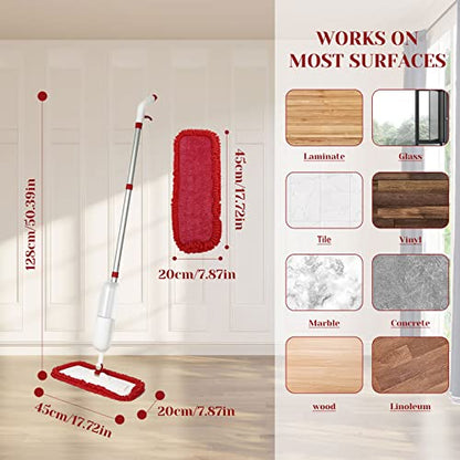 Spray Mop for Floor Cleaning, Wet Dry Microfiber Mop with 4 Washable Pads 650 ml Refillable Bottle and 1 Scraper for Home Kitchen Hardwood Laminate Wood Vinyl Ceramic Tiles Wooden Floor