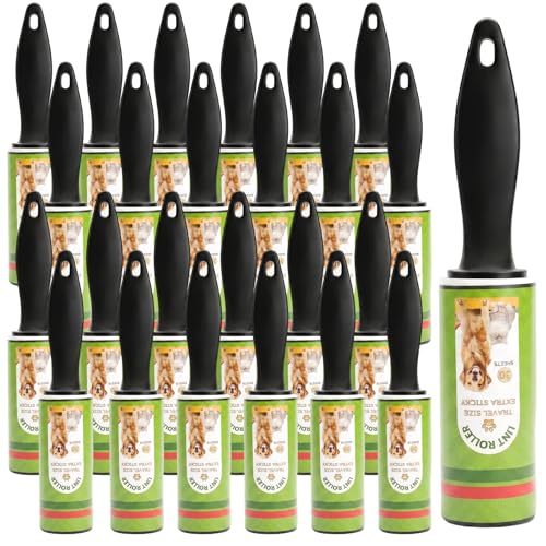 24 Rolls Compact Lint Rollers for Pet Hair Extra Sticky, Dog & Cat Hair Remover Lint Brushes for Clothes, Portable Travel Size Clothes Roller Brush for Home, Clothes, Bags, Furniture, Car Seat - size: 24 Pcs