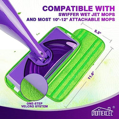 HOMEXCEL Microfiber Mop Pads Compatible with Swiffer Wet Jet, Reusable Machine Washable Swiffer WetJet Pad Refills, Mop Head Replacements for Multi Surface Wet & Dry Cleaning, Pack of 8 - color: Green