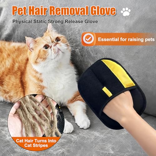 Electrostatic Gloves for Pet Hair Removal: Upgraded 2PCS Animal Fur Removal Tool for Dogs&Cats Efficient Reusable Pet Hair Remover for Couch Carpet Car Seat Clothing Quick Clean (2 pcs-Black) - color: 2 pcs-black