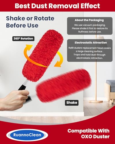Microfiber Duster Refills Compatible with OXO Good Grips Hand Duster, Reusable Dusters Refill Washable Head Replacement for OXO Extendable Dusters for Cleaning -4 Pack, Red - color: Red, 4 Pack