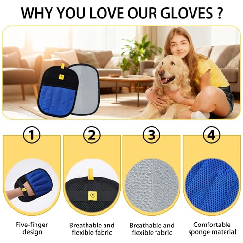Pet Hair Removal Glove – Reusable 5-Finger Electrostatic Fur Remover for Cats & Dogs – Washable Multi-Surface Cleaning Glove (1Pcs_Blue) - color: 1Pcs_Blue