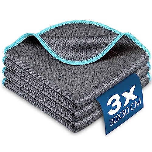 Airlab Carbon Microfiber Towels for Car Glass Window Polishing Cleaning Cloth Auto Detailing Lint Free Streak Free Drying Car Wash Large Towel, Pack of 3, 12" x 12", Grey-Blue - color: 12 X 12 Inch, Pack of 3, Grey-blue