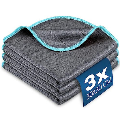 Airlab Carbon Microfiber Towels for Car Glass Window Polishing Cleaning Cloth Auto Detailing Lint Free Streak Free Drying Car Wash Large Towel, Pack of 3, 12" x 12", Grey-Blue - color: 12 X 12 Inch, Pack of 3, Grey-blue
