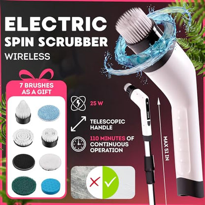 7-in-1 Electric Bathroom Scrubbing Brush, 2500 mAh. Pack of 12 Telescopic Bathtub Scrubber with Long Handle. Electric Bathtub Scrubber. Portable Power Brush for Cleaning Bathroom, Kitchen, Car - size: 12 Pack