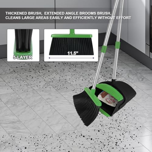 Green Broom with Dustpan Combo Set, 51" Long Handle Household Cleaning Tool, Ideal Broom and Dustpan Set for Pet Hair and Home Use - color: Green