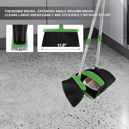 Green Broom with Dustpan Combo Set, 51" Long Handle Household Cleaning Tool, Ideal Broom and Dustpan Set for Pet Hair and Home Use - color: Green