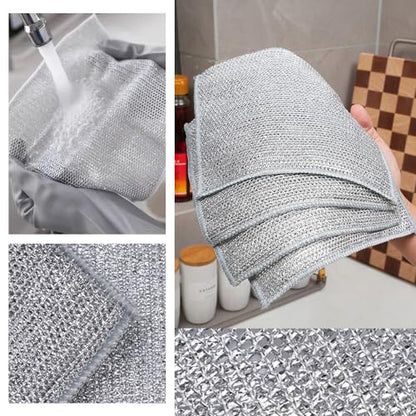 Non Scratch Wire Dishcloth Wet and Dry, 2024 New Kitchen Dish Towels Double Layer Wire Dishwashing Rags Cleaning Pads, Multipurpose Metal Wire Dishcloth Reusable Scrubbing Pads for Kitchen (10PCS)