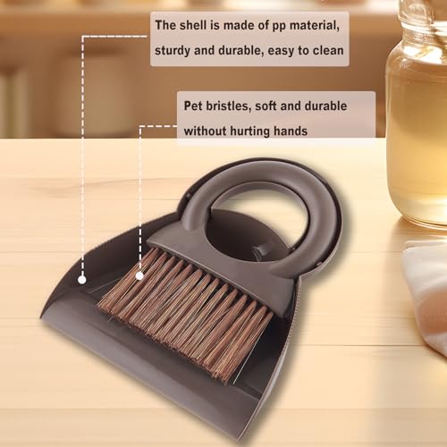 Round Handle Brush and Dustpan Set Small Broom & Dustpan Portable Handheld Sweeper for Desktop Sofa Floor Pet Nest (Coffee) - color: Coffee