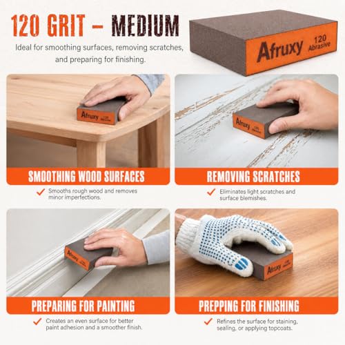 Sanding Sponge Super High-Density Sandpaper Block, Medium Grit Sanding Block, Reusable Dry Wet Sanding Blocks for Wood, Drywall,Metal, Sandpaper Sand Block, 4pcs 120 grit by Afruxy - size: 120 Grit 4 Pack
