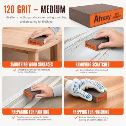 Sanding Sponge Super High-Density Sandpaper Block, Medium Grit Sanding Block, Reusable Dry Wet Sanding Blocks for Wood, Drywall,Metal, Sandpaper Sand Block, 4pcs 120 grit by Afruxy - size: 120 Grit 4 Pack