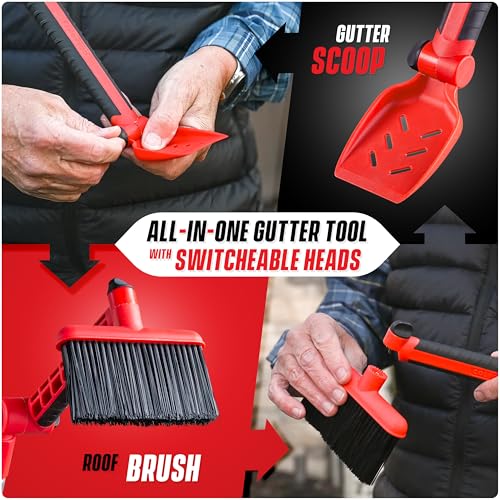 Multi-Angle Gutter Cleaning Tools from the Ground - Gutter Cleaner tool attachment for Threaded Poles - Gutter Scoop & Brush for rain gutter cleaning and leaf removal from Gutter Guard