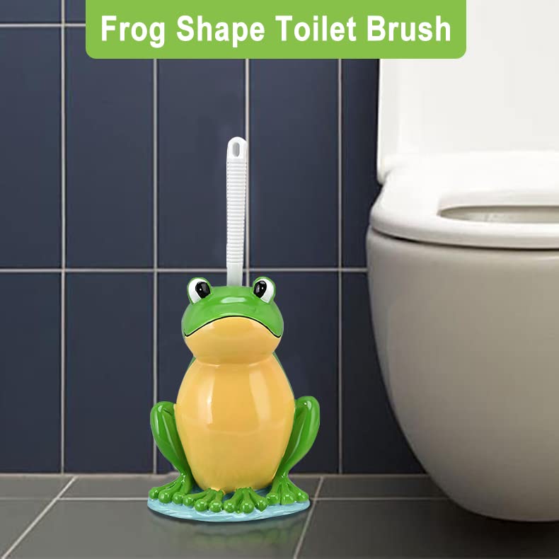 Toilet Brush with Ventilated Drying Holder,Flexible Toilet Bowl Brush Head with Silicone Bristles,Frog Shaped Toilet Brush, Compact Size Toilet Brush with Holder for Storage and Organization