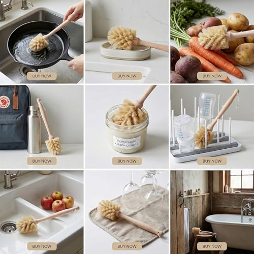 Bottle Brush & Dish Scrubber Set (3 Pack) - Kitchen Cleaning Kit with L-Shape Bottle Cleaner, Round Pan Brush & Detail Scrubber - Multi-Use for Bottles, Pots, Pans & Glassware - size: 3 Piece Set - Bottle + Pan + Detail