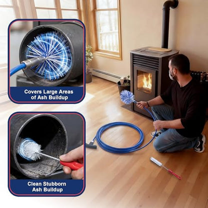 Dreyoo Pellet Stove Cleaning Brush Kit, 20 FT Flexible Steel Rod with 3" Brush Head, T Handle, Multi Purpose Flue Detail Cleaner, Nylon Stove Flue Pipe Kit for Pellet Furnace Exhaust Pipes - size: 20FT with 3" Brush Head