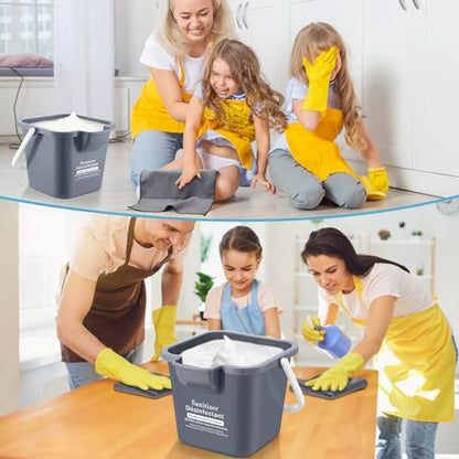 Vesici 6 Sets 3 Quart Cleaning Bucket with Microfiber Cleaning Cloths Small Sanitizing Square Bucket Detergent Plastic Utility Pail with Handle for Household Restaurant Office School Use (Gray) - color: Gray
