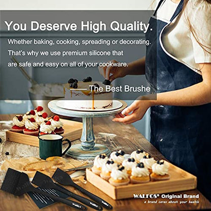 Walfos 3 Size Basting Brush, 600°F High Heat Resistant Silicone Pastry Brushes for BBQ, Baking, Kitchen Cooking, Desserts- BPA Free&Dishwasher Safe - color: Black, size: Extra Large + Large + Small