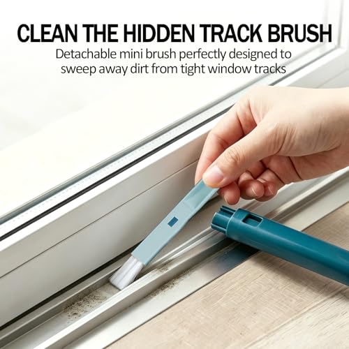 Window Screen Cleaning Brush, 3 in 1 Window Screen Cleaner Brush with Squeegee and Detachable Long Handle,Wet Dry Dual-Use Mesh Screen Cleaner Tool for Dusty Corners, Patio Door Porch Screens(Blue)