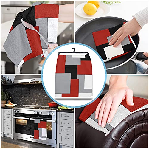 Geo Kitchen Towels,White Grey Black Red Abstract Irregular Geometric 16x28 Inches Soft Kitchen Dish Cloth,Cotton Tea Towels/Bar Towels/Hand Towels,(1 Pack) - color: Color Blockzag8191, size: 1PCS